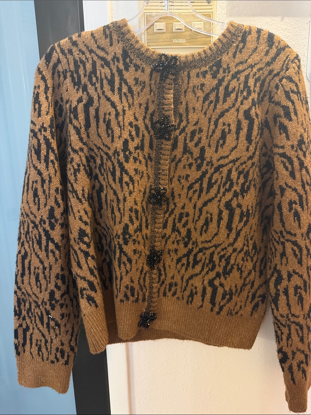 Zara Brown and Black Animal-Print Button Cardigan